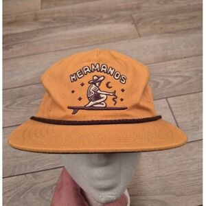 Howler Brothers Hermanos Snapback Hat Tan Yellow Canvas Skeleton Surf Rope Cap